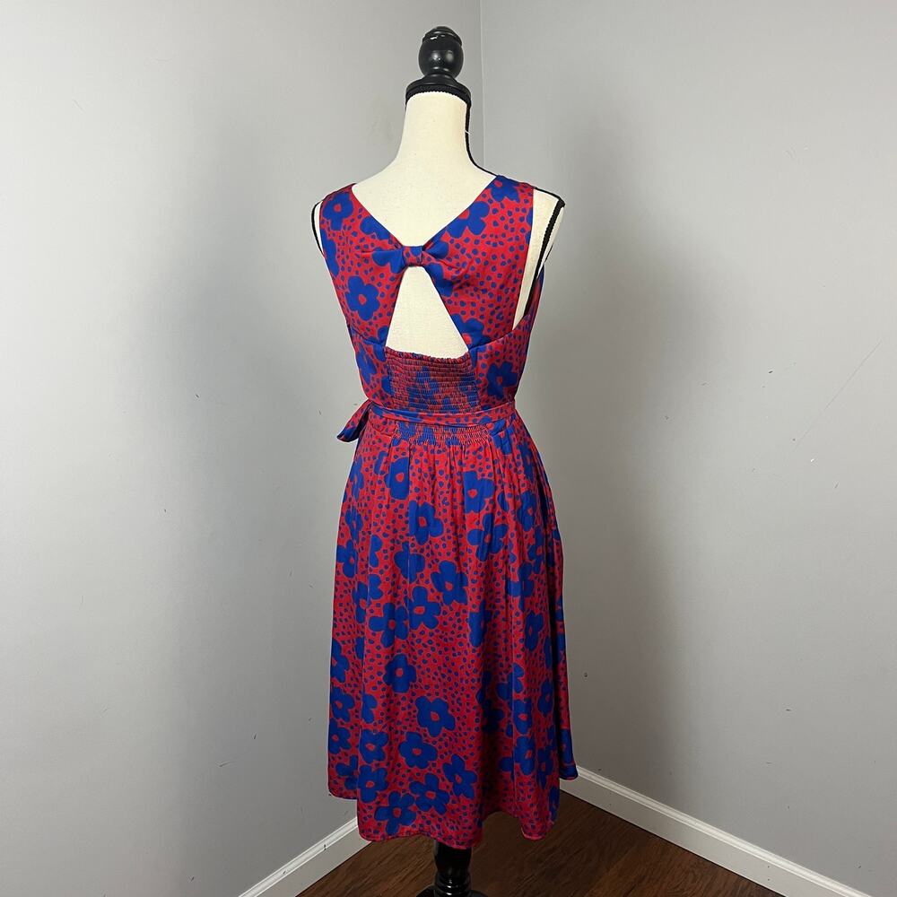 ModCloth Timeless Magnetism Retro Blue/Red Floral Print Dress Women's Medium - Picture 4 of 6